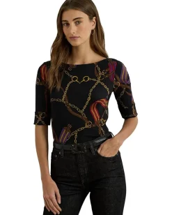 Women Lauren Ralph Lauren Petite Print Stretch Cotton Boatneck Tee