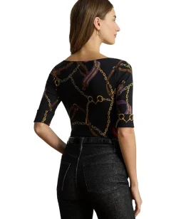 Women Lauren Ralph Lauren Petite Print Stretch Cotton Boatneck Tee