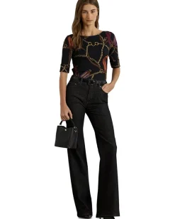 Women Lauren Ralph Lauren Petite Print Stretch Cotton Boatneck Tee