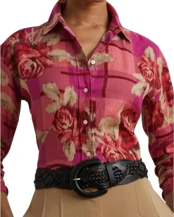 Women Lauren Ralph Lauren Petite Relaxed Fit Floral Linen Shirt