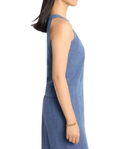 NIC+ZOE Petite Rumba Linen Pop On Tank Blue Mix Discount