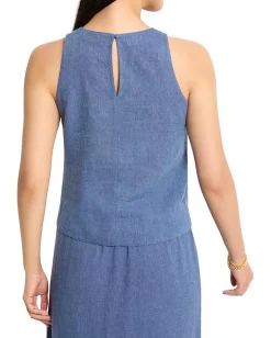 NIC+ZOE Petite Rumba Linen Pop On Tank Blue Mix Discount