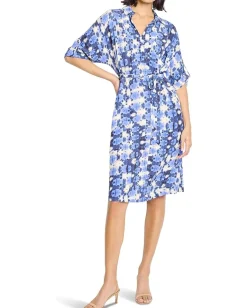 NIC+ZOE Petite Shibori Stone Belted Devon Dress Blue Multi Best
