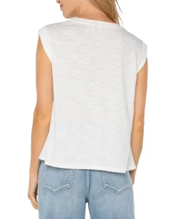 Women Liverpool Los Angeles Petite Sleeveless Woven to Knit Top