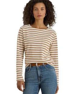 Women Lauren Ralph Lauren Petite Striped Jersey Snap-Trim Boatneck Top
