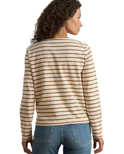 Women Lauren Ralph Lauren Petite Striped Jersey Snap-Trim Boatneck Top