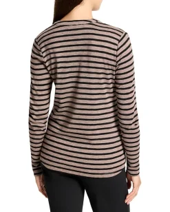 NIC+ZOE Petite Striped Long Sleeve Henley Tee Brown Multi Hot
