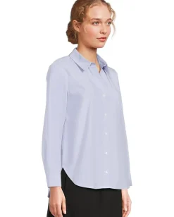 Eileen Fisher Petite Striped Poplin Classic Collar Long Shirt Myrtle Discount