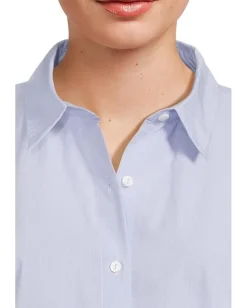 Eileen Fisher Petite Striped Poplin Classic Collar Long Shirt Myrtle Discount