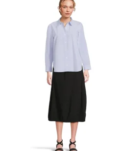 Eileen Fisher Petite Striped Poplin Classic Collar Long Shirt Myrtle Discount