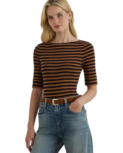 Women Lauren Ralph Lauren Petite Striped Stretch Cotton Boatneck Tee