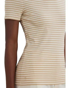 Lauren Ralph Lauren Petite Striped Stretch Cotton Crew Neck Tee Sand Dune/Mascarpone Cream Sale