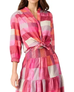 Women NIC+ZOE Petite Sunset Plaid Cotton Girlfriend Shirt
