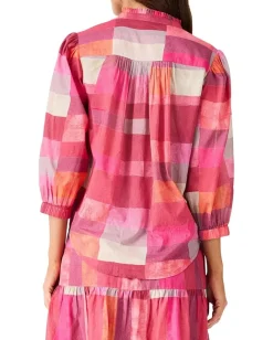 Women NIC+ZOE Petite Sunset Plaid Cotton Girlfriend Shirt