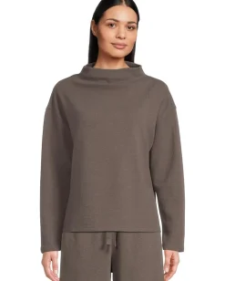 Women Eileen Fisher Petite Waffle Doubleknit Funnel Neck Box Top