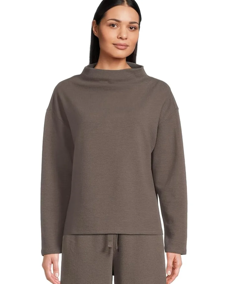 Women Eileen Fisher Petite Waffle Doubleknit Funnel Neck Box Top