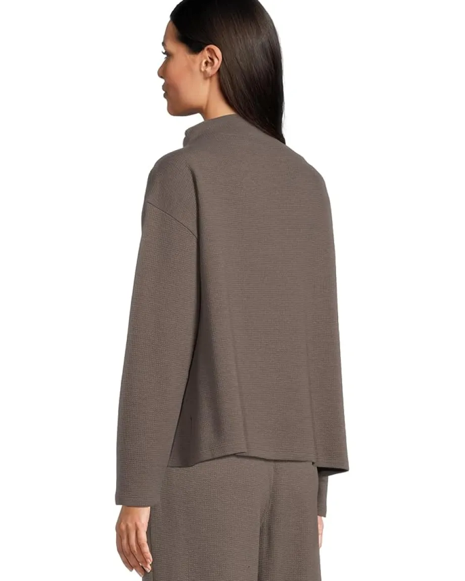 Women Eileen Fisher Petite Waffle Doubleknit Funnel Neck Box Top