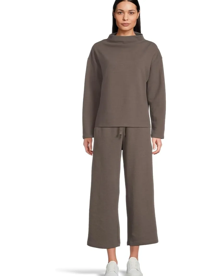 Women Eileen Fisher Petite Waffle Doubleknit Funnel Neck Box Top