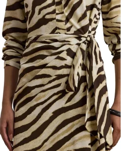 Lauren Ralph Lauren Petite Zebra-print Tie-front Crepe Shirtdress Cream/Brown Sale