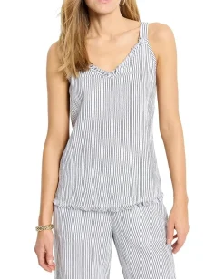 NIC+ZOE Pin Stripe Gauze Tank Indigo Multi Sale