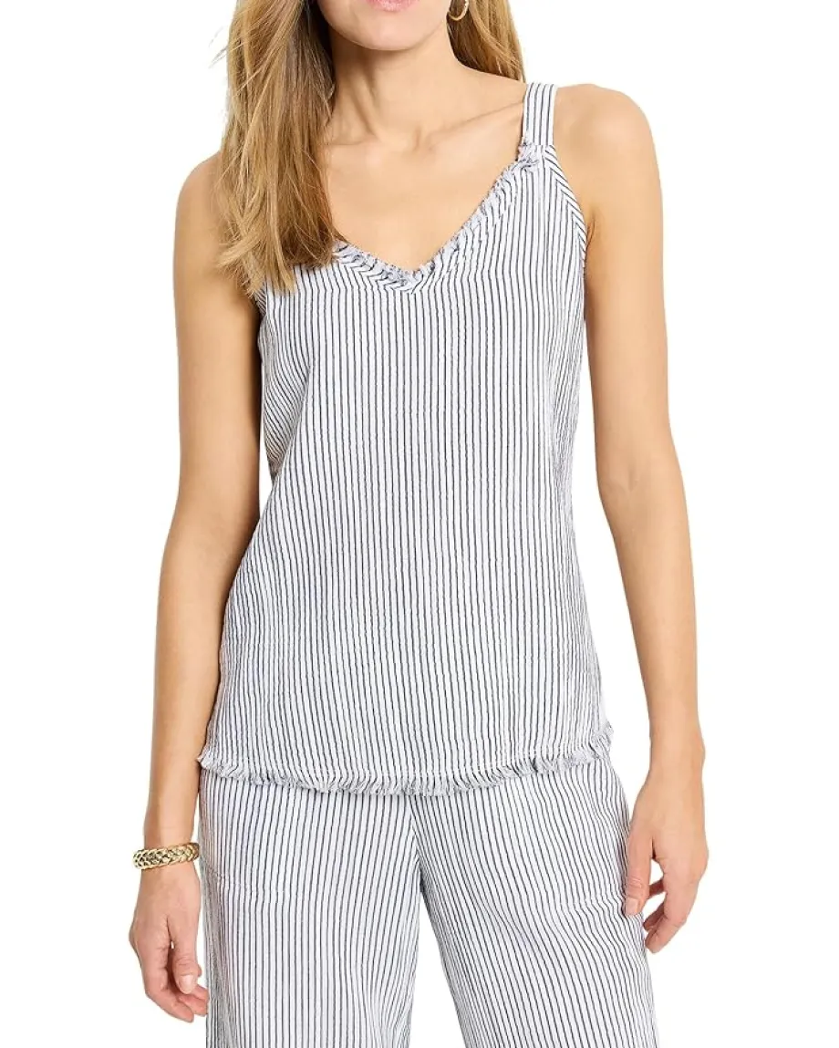 NIC+ZOE Pin Stripe Gauze Tank Indigo Multi Sale