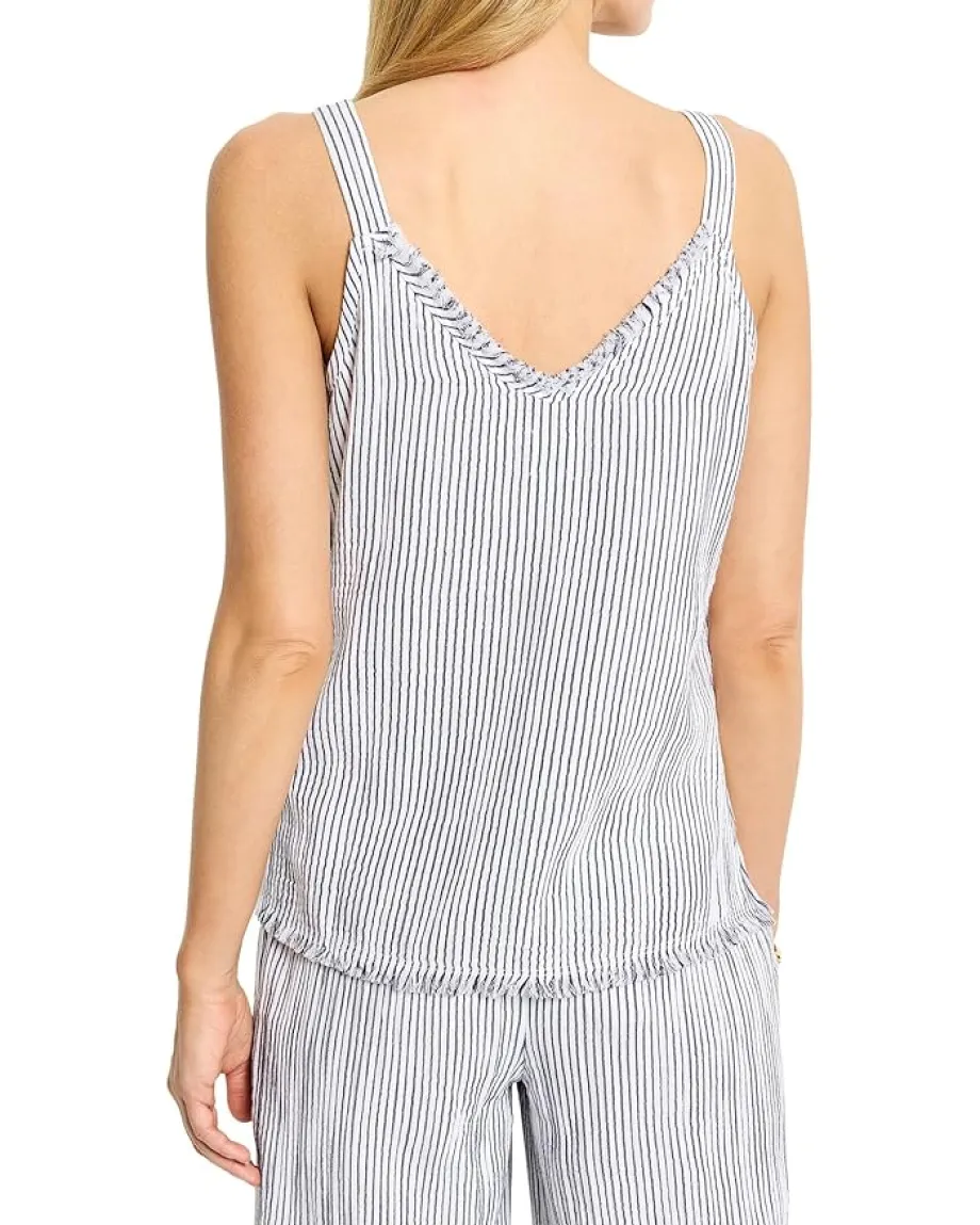 NIC+ZOE Pin Stripe Gauze Tank Indigo Multi Sale