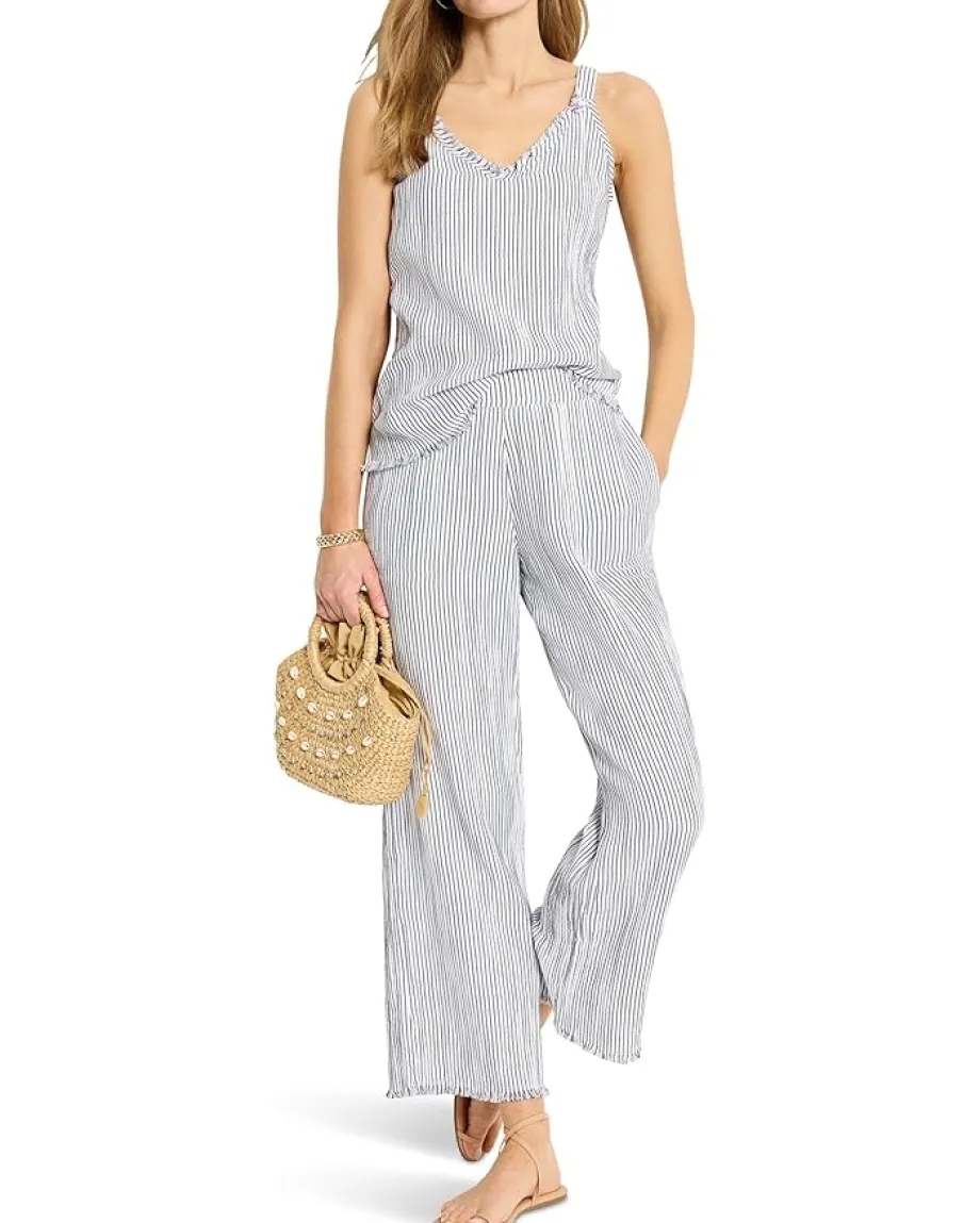 NIC+ZOE Pin Stripe Gauze Tank Indigo Multi Sale