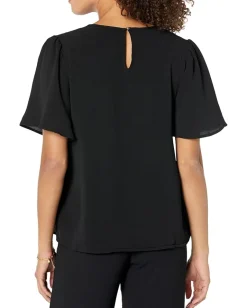 CeCe Pin Tuck Blouse with Flutter Sleeve Rich Black Hot