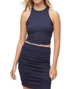 Women Michael Stars Pina Ultra Rib Racer Front Crop Tank Top