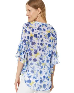 Women Vince Camuto Pintuck Flutter Slv Henley Blouse