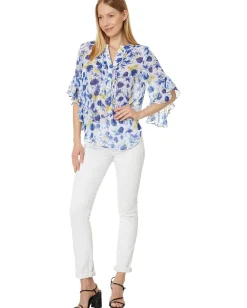 Women Vince Camuto Pintuck Flutter Slv Henley Blouse