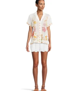 Johnny Was Piper Applique Shirt Natural Hot