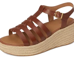 FitFlop PLATFFORMS Espadrille Leather Fisherman Wedge Sandals Deep Tan Outlet