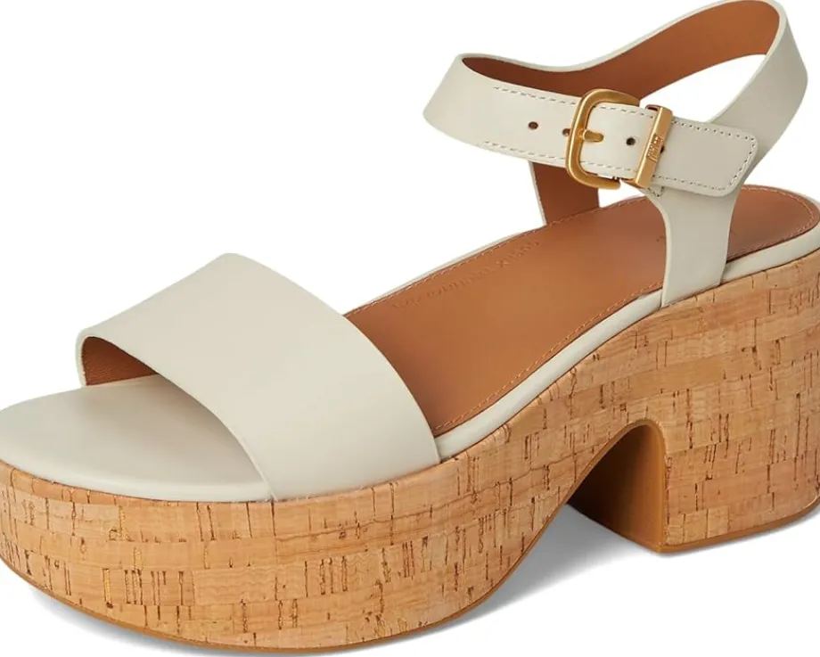 FitFlop Platfforms Leather/Cork Heeled Ankle-Strap Sandals Paris Beige Sale