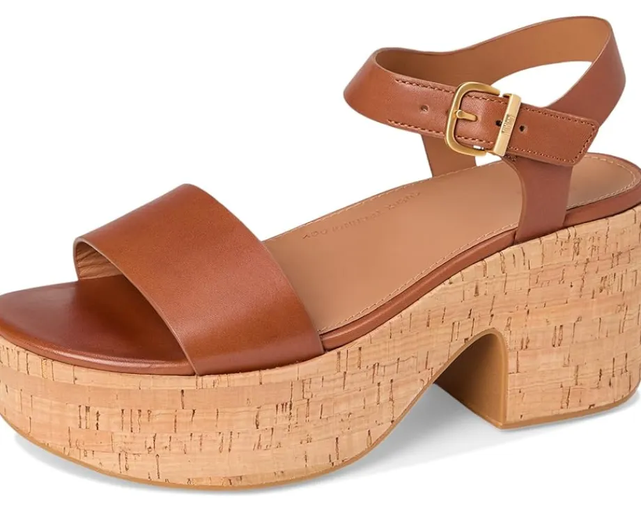 FitFlop Platfforms Leather/Cork Heeled Ankle-Strap Sandals Deep Tan Clearance