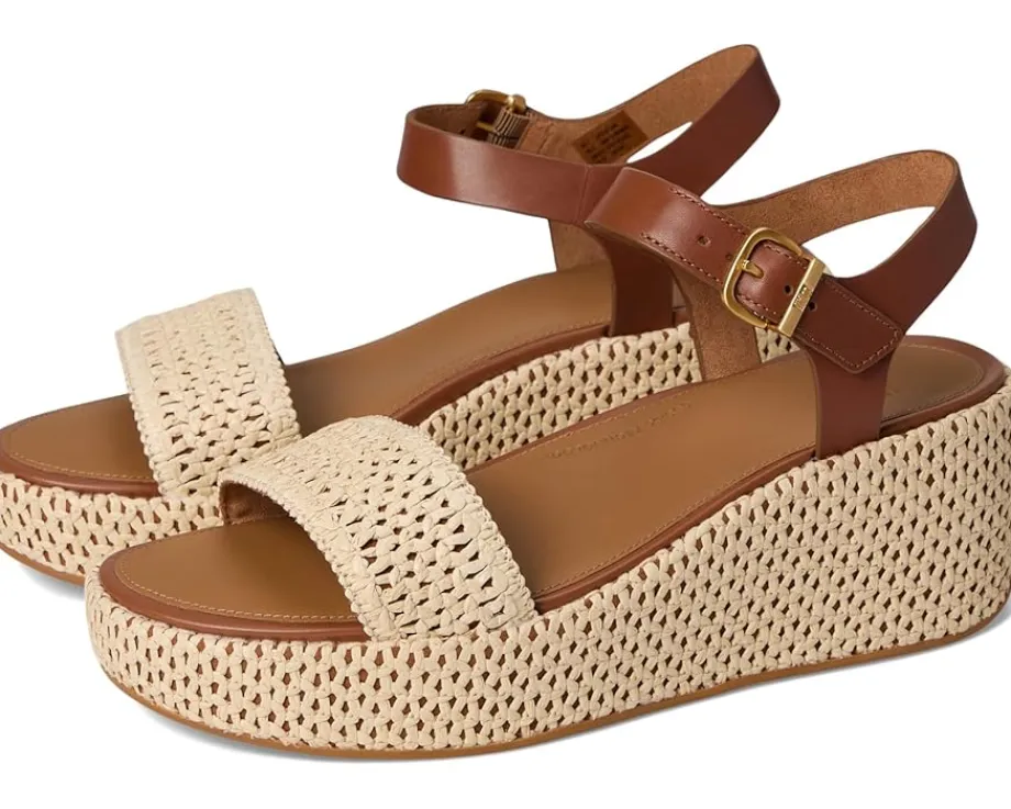 FitFlop Platfforms Woven Wedge Ankle-Strap Sandals Deep Tan/Ivory