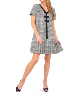 CeCe Pleated Box Combo Bow Dress Rich Black Hot