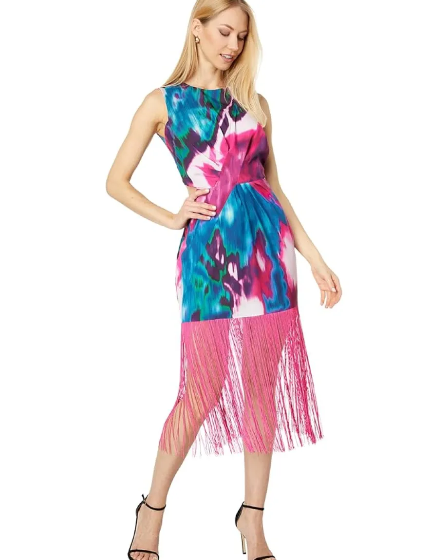 Women ONE33 Social Pleated Front Fringe Dress