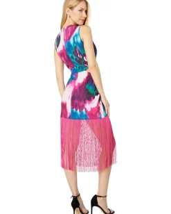 Women ONE33 Social Pleated Front Fringe Dress