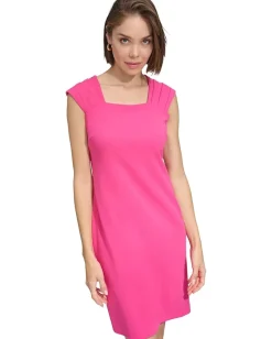 Tommy Hilfiger Pleated Shoulder Sleeveless Sheath Hot Pink Best