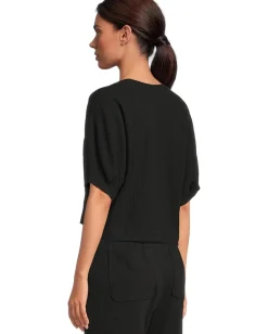 Lilla P Pleated Sleeve Top Black