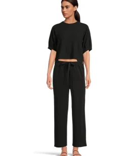 Lilla P Pleated Sleeve Top Black