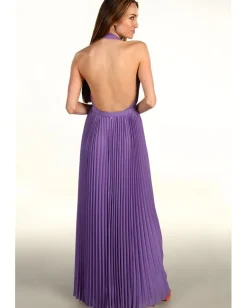 Women Halston Pleated V-Neck Gown With 1