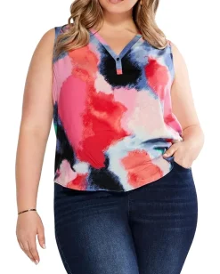 NIC+ZOE Plus Size Abstract Art Tank Pink Multi Hot