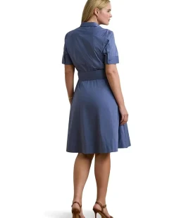 Lauren Ralph Lauren Plus Size Belted Cotton-Blend Shirtdress Capri Blue Sale