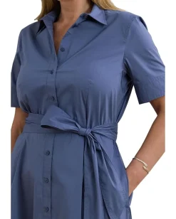 Lauren Ralph Lauren Plus Size Belted Cotton-Blend Shirtdress Capri Blue Sale