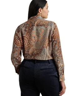 Lauren Ralph Lauren Plus Size Classic Fit Paisley Crepe Shirt Cream Multi