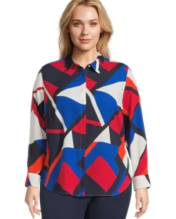 Women Lauren Ralph Lauren Plus Size Classic Fit Print Crepe Shirt