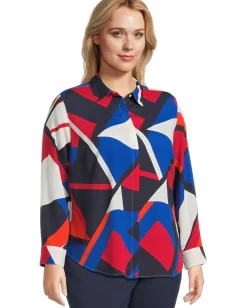 Women Lauren Ralph Lauren Plus Size Classic Fit Print Crepe Shirt