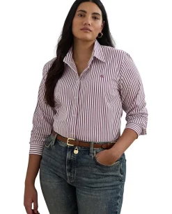 Women Lauren Ralph Lauren Plus Size Classic Fit Striped Broadcloth Shirt